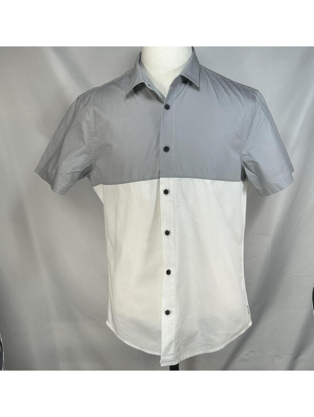 Armani Exchange Slim SS Button Up Shirt Gray/White Mens L